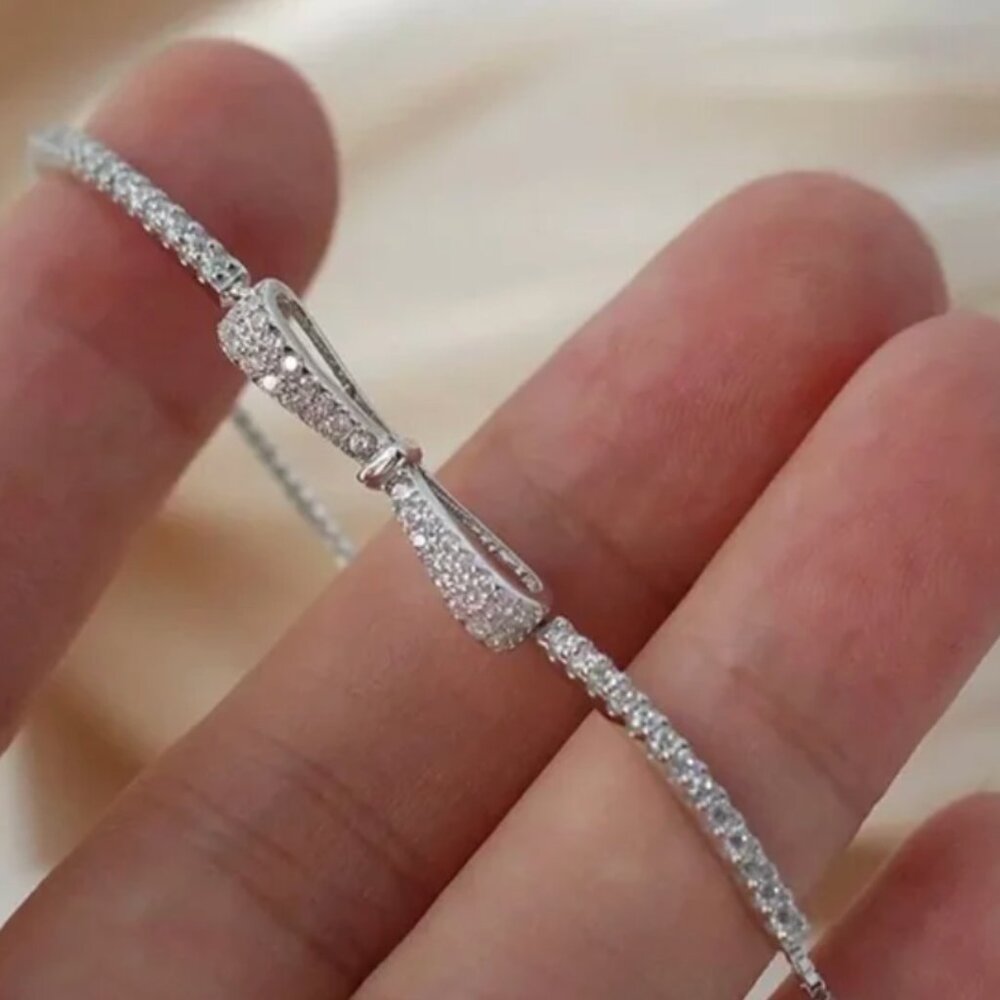 Silver Diamond Bow Tennis Bracelet